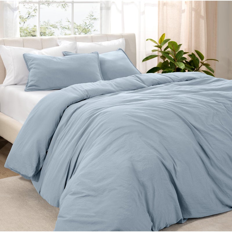 Bare Home Microfiber Duvet Cover Set - Ultra Soft Washed Microfiber - Oversized Queen Size - Linen-Like Look - Easy Care - Breathable Fabric - Our Softest Duvet Cover Set (Oversized Queen, Dusty Blue) - Image 1